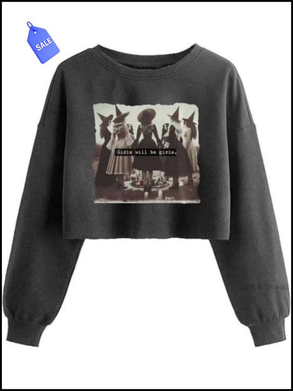 Cotton Blend Cropped Pullover Sweatshirt Halloween Graphic